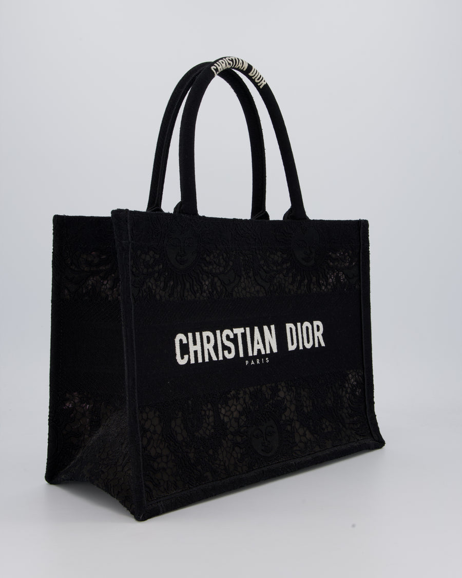 Christian Dior Small Book Tote in Black Embroidry and White Logo