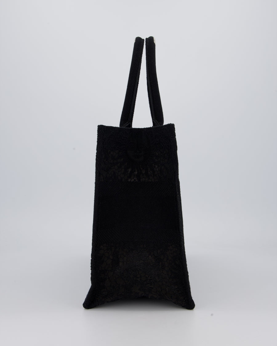 Christian Dior Small Book Tote in Black Embroidry and White Logo