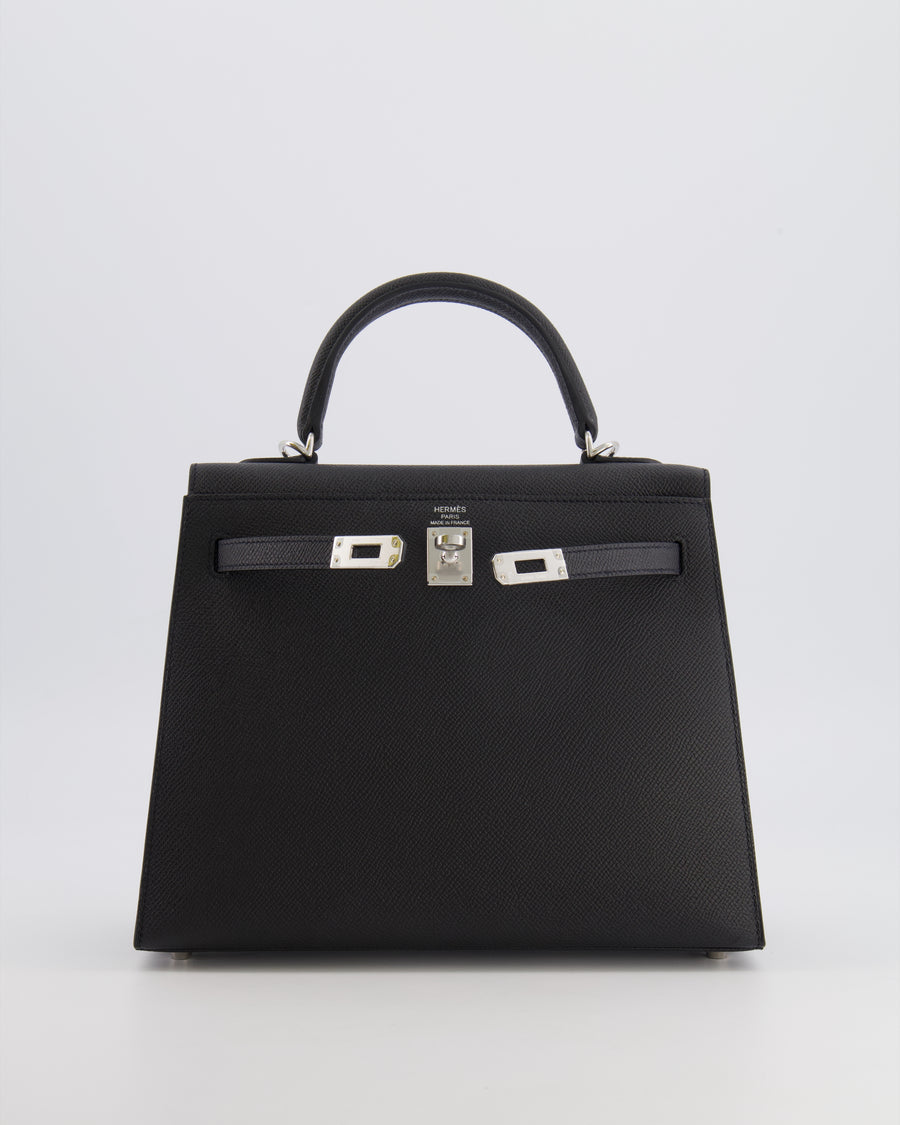 Hermès Kelly 25 Sellier Bag in Black Epsom Leather with Palladium Hardware