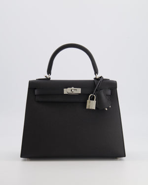 Hermès Kelly 25 Sellier Bag in Black Epsom Leather with Palladium Hardware