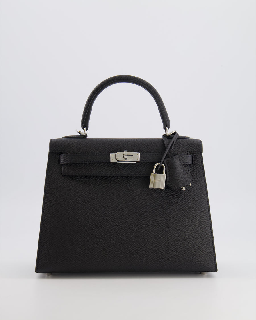 Hermès Kelly 25 Sellier Bag in Black Epsom Leather with Palladium Hardware