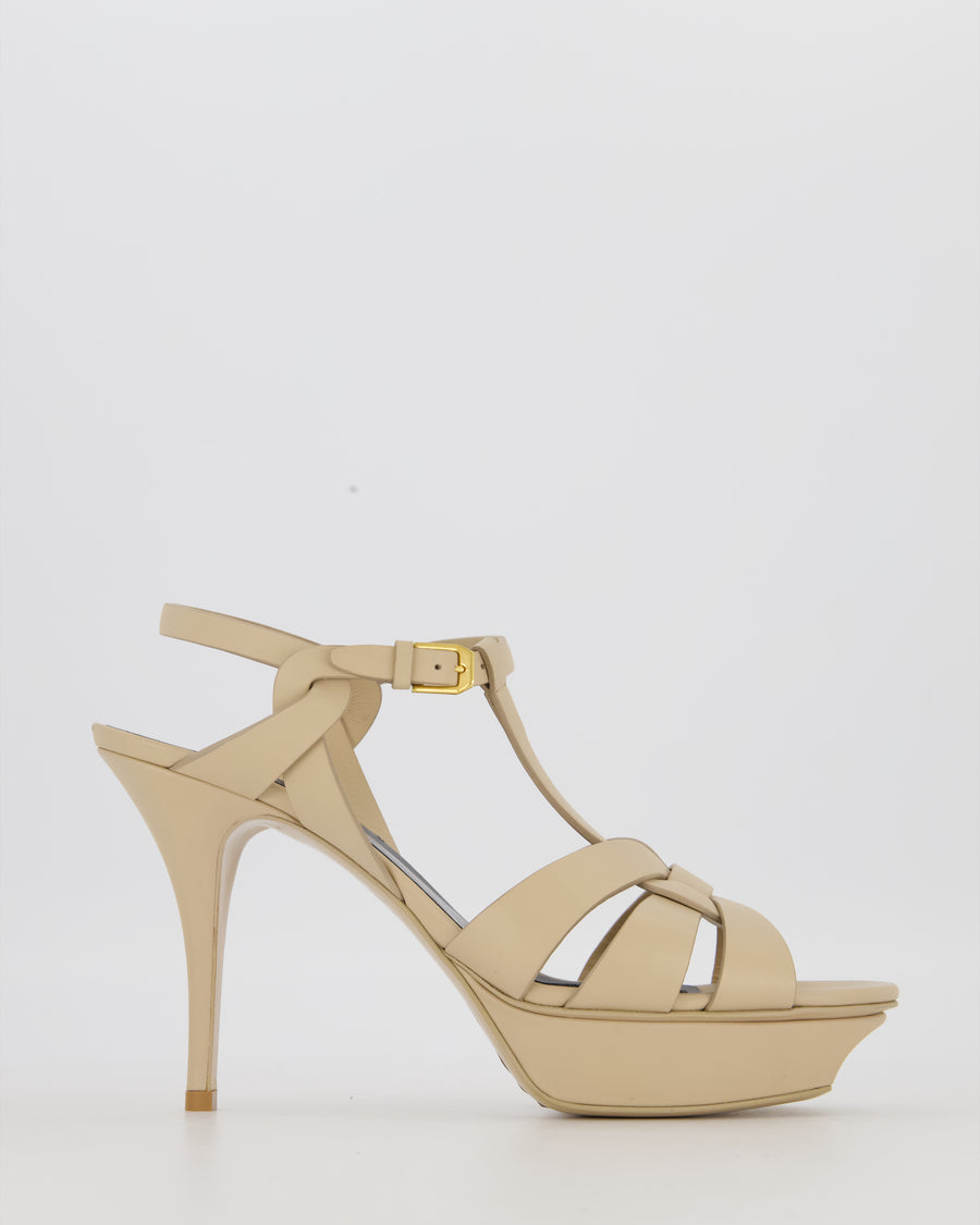 Saint Laurent Beige Leather Tribute Heeled Sandals Size EU 42 RRP £880