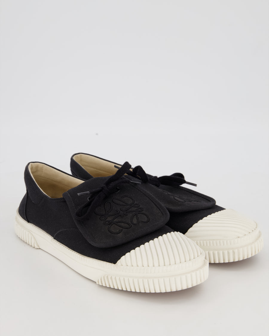 Loewe Anagram Flap Trainers in Black Canvas with White Rubber Toe Size EU 41