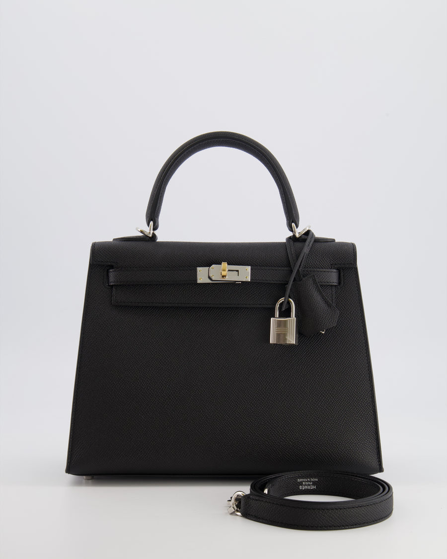 Hermès Kelly 25 Sellier Bag in Black Epsom Leather with Electrum Hardware