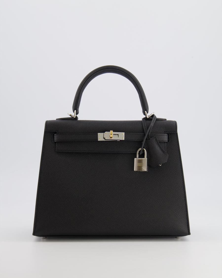 Hermès Kelly 25 Sellier Bag in Black Epsom Leather with Electrum Hardware