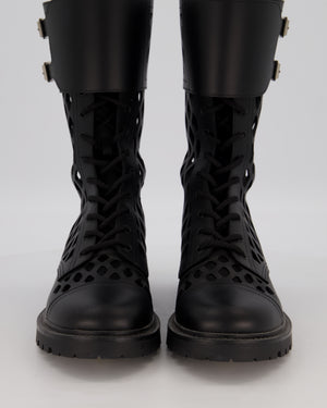 Christian Dior Black D-Trap Leather Buckle Lace Up Combat Boots Size EU 42