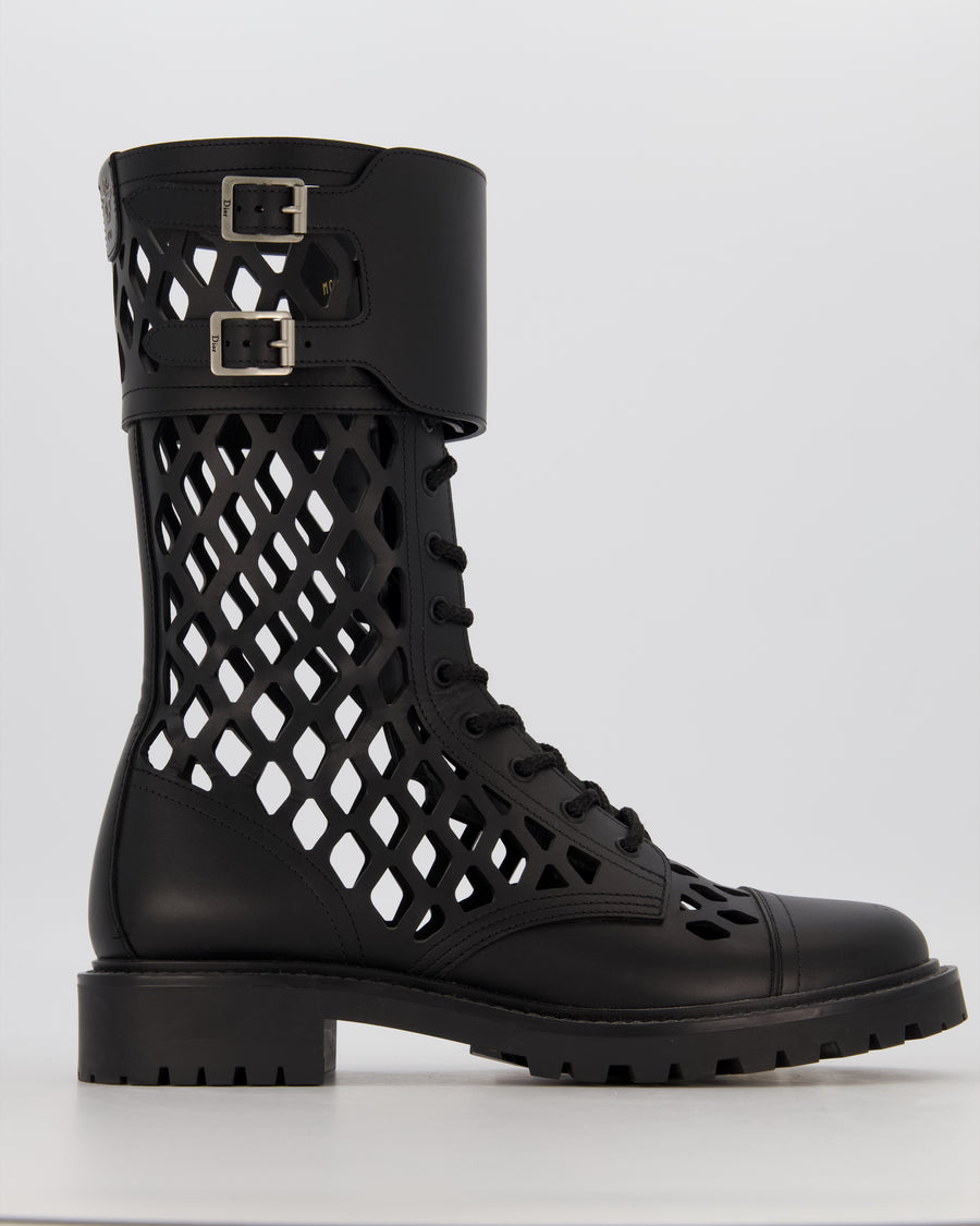 Christian Dior Black D-Trap Leather Buckle Lace Up Combat Boots Size EU 42