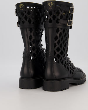 Christian Dior Black D-Trap Leather Buckle Lace Up Combat Boots Size EU 42