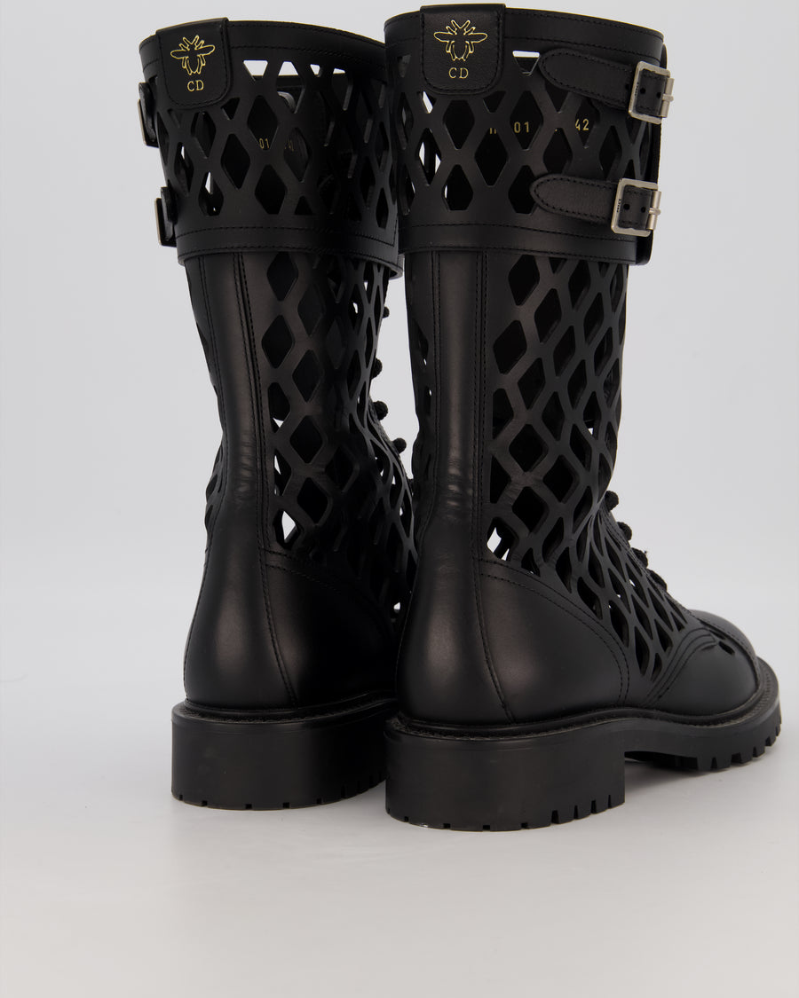 Christian Dior Black D-Trap Leather Buckle Lace Up Combat Boots Size EU 42