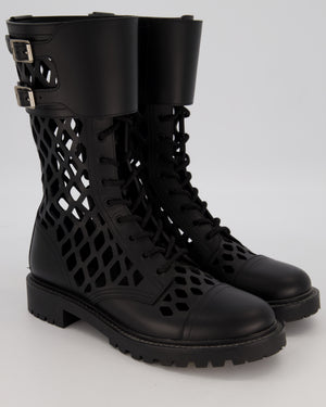 Christian Dior Black D-Trap Leather Buckle Lace Up Combat Boots Size EU 42