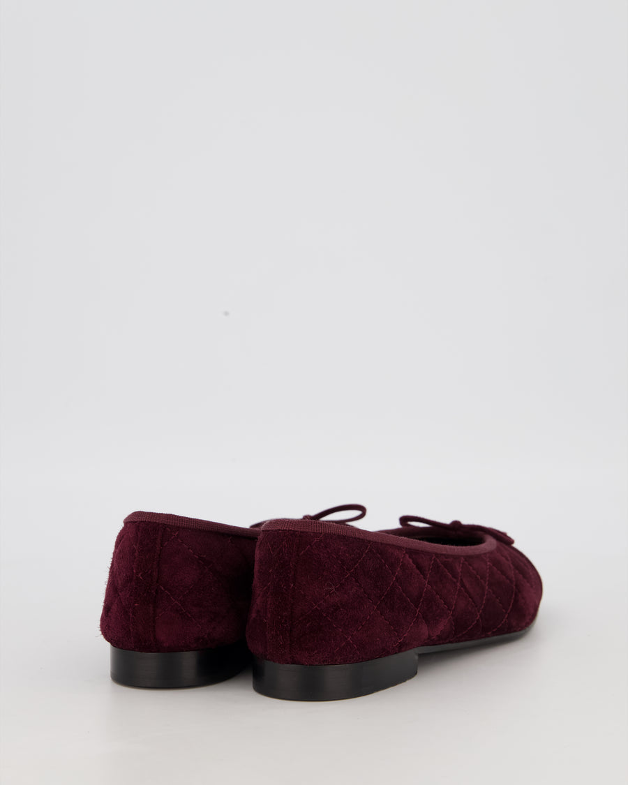 Chanel Ballet Flats in Burgundy with CC Logo In Suede Leather Size EU 39.5 C