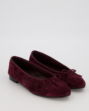 Chanel Ballet Flats in Burgundy with CC Logo In Suede Leather Size EU 39.5 C