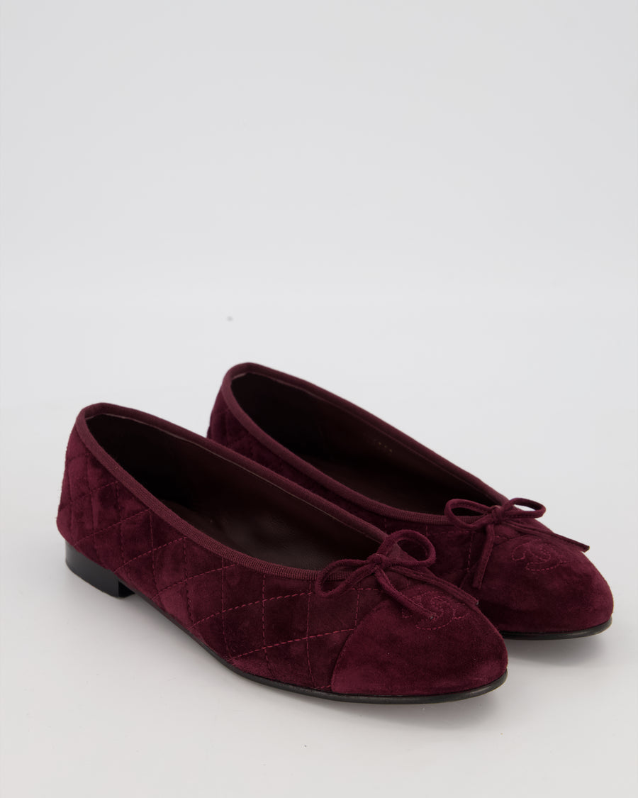 Chanel Ballet Flats in Burgundy with CC Logo In Suede Leather Size EU 39.5 C
