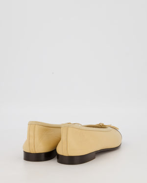 Chanel Beige Ballet Flats With Black Toecap and CC Logo In Lambskin Leather Size EU 39.5