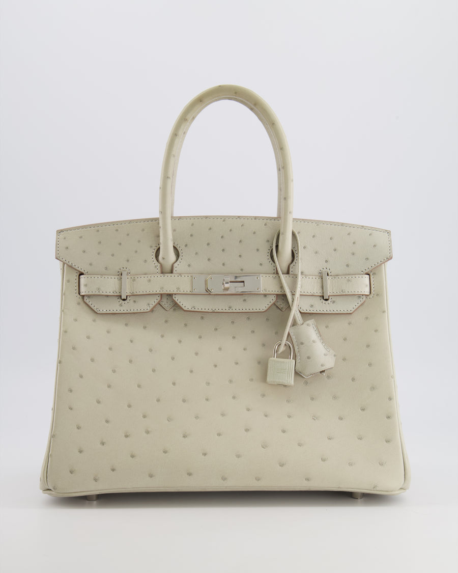 Hermès Birkin 30 Retourne Bag in Gris Perle Ostrich Leather with Palladium Hardware