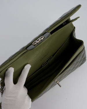 Chanel Khaki Green Patent Leather Jumbo Flap Bag With Silver Hardware