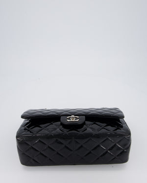 Chanel Black Patent Leather Jumbo Flap Bag With Silver Hardware