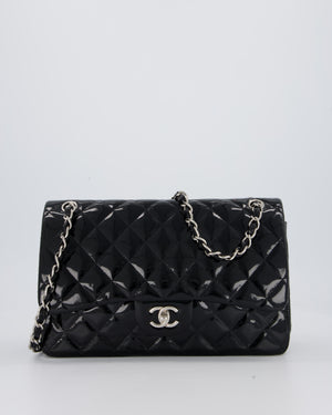 Chanel Black Patent Leather Jumbo Flap Bag With Silver Hardware