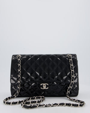 Chanel Black Patent Leather Jumbo Flap Bag With Silver Hardware