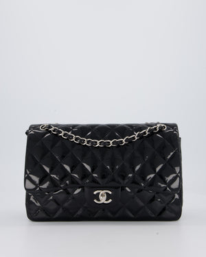 Chanel Black Patent Leather Jumbo Flap Bag With Silver Hardware