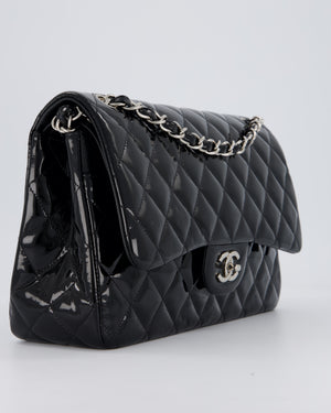 Chanel Black Patent Leather Jumbo Flap Bag With Silver Hardware