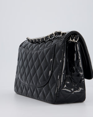 Chanel Black Patent Leather Jumbo Flap Bag With Silver Hardware