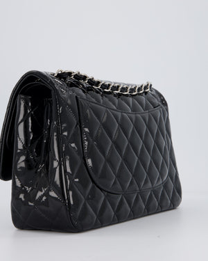 Chanel Black Patent Leather Jumbo Flap Bag With Silver Hardware