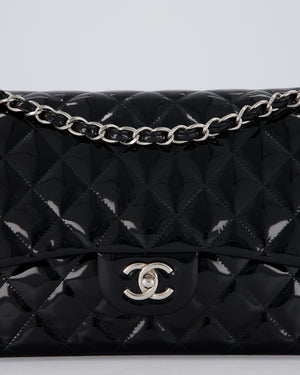 Chanel Black Patent Leather Jumbo Flap Bag With Silver Hardware