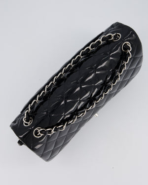 Chanel Black Patent Leather Jumbo Flap Bag With Silver Hardware