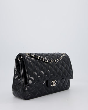 Chanel Black Patent Leather Jumbo Flap Bag With Silver Hardware