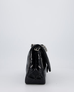 Chanel Black Patent Leather Jumbo Flap Bag With Silver Hardware