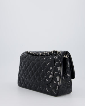Chanel Black Patent Leather Jumbo Flap Bag With Silver Hardware