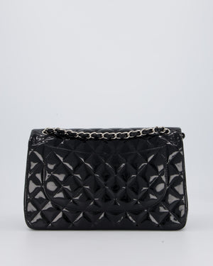 Chanel Black Patent Leather Jumbo Flap Bag With Silver Hardware