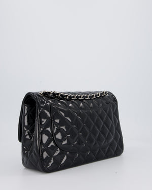 Chanel Black Patent Leather Jumbo Flap Bag With Silver Hardware