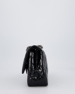 Chanel Black Patent Leather Jumbo Flap Bag With Silver Hardware