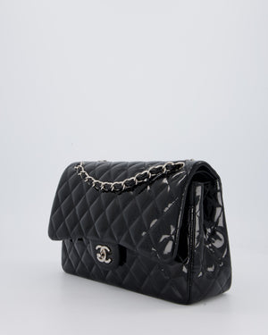 Chanel Black Patent Leather Jumbo Flap Bag With Silver Hardware
