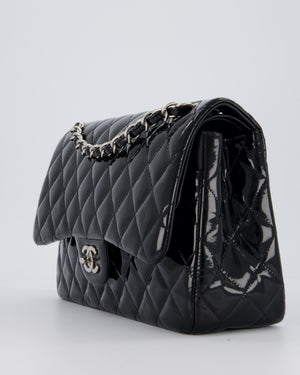 Chanel Black Patent Leather Jumbo Flap Bag With Silver Hardware