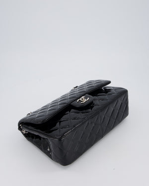Chanel Black Patent Leather Jumbo Flap Bag With Silver Hardware