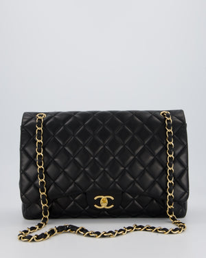Chanel Black Maxi Single Flap Bag in Black Lambskin Leather with Gold Hardware