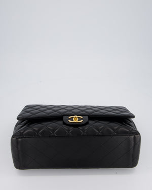 Chanel Black Maxi Single Flap Bag in Black Lambskin Leather with Gold Hardware