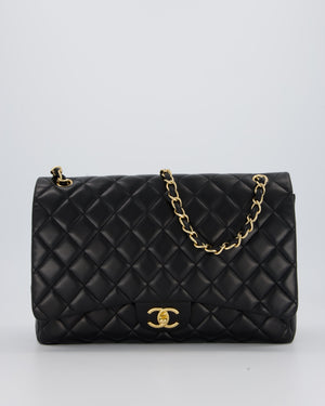 Chanel Black Maxi Single Flap Bag in Black Lambskin Leather with Gold Hardware