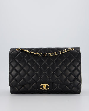 Chanel Black Maxi Single Flap Bag in Black Lambskin Leather with Gold Hardware