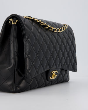 Chanel Black Maxi Single Flap Bag in Black Lambskin Leather with Gold Hardware