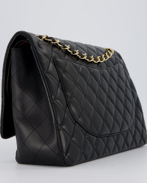 Chanel Black Maxi Single Flap Bag in Black Lambskin Leather with Gold Hardware