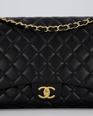 Chanel Black Maxi Single Flap Bag in Black Lambskin Leather with Gold Hardware