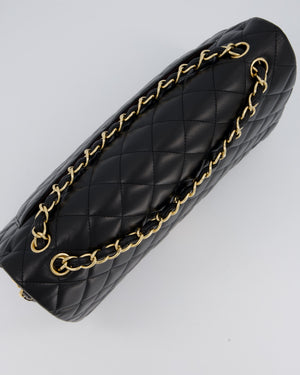 Chanel Black Maxi Single Flap Bag in Black Lambskin Leather with Gold Hardware