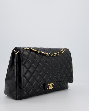 Chanel Black Maxi Single Flap Bag in Black Lambskin Leather with Gold Hardware