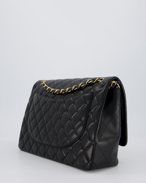 Chanel Black Maxi Single Flap Bag in Black Lambskin Leather with Gold Hardware