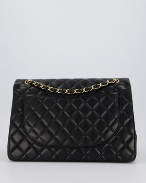 Chanel Black Maxi Single Flap Bag in Black Lambskin Leather with Gold Hardware