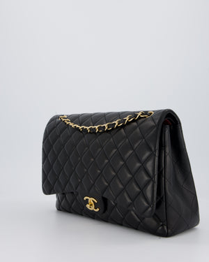 Chanel Black Maxi Single Flap Bag in Black Lambskin Leather with Gold Hardware